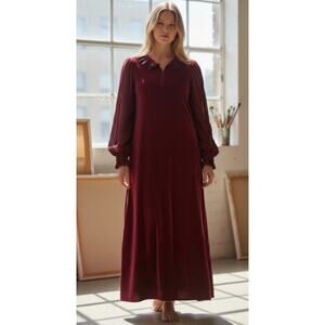 Vintage R. Michael Alan Deep Red Ruffle Trim House Coat Robe Womens Medium